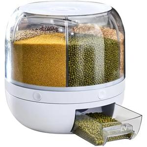 Nooriscuit Rotatable Dry Food Dispenser with 6 Compartments, Capacity 10Kg, Clear Acrylic and White Plastic 4 of Pakc