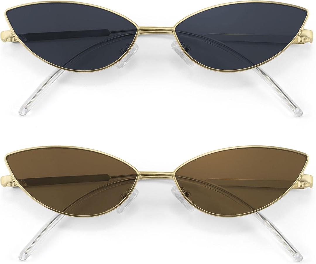 FEISEDY Fashion Designer Sunglasses Retro Small Petals Shape Arc Temple Design B2298 (2pack Smoke + Brown)