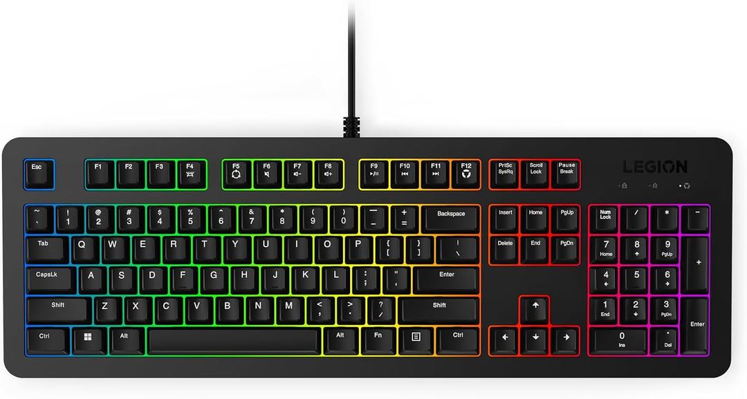 Lenovo Legion K310 RGB Wired Gaming Keyboard - Ultra-Fast Reaction Time with Tactile Keys, Quiet Key Membrane Switches, Silent Operation, RGB Illumination - Water Resistant & Compact Design