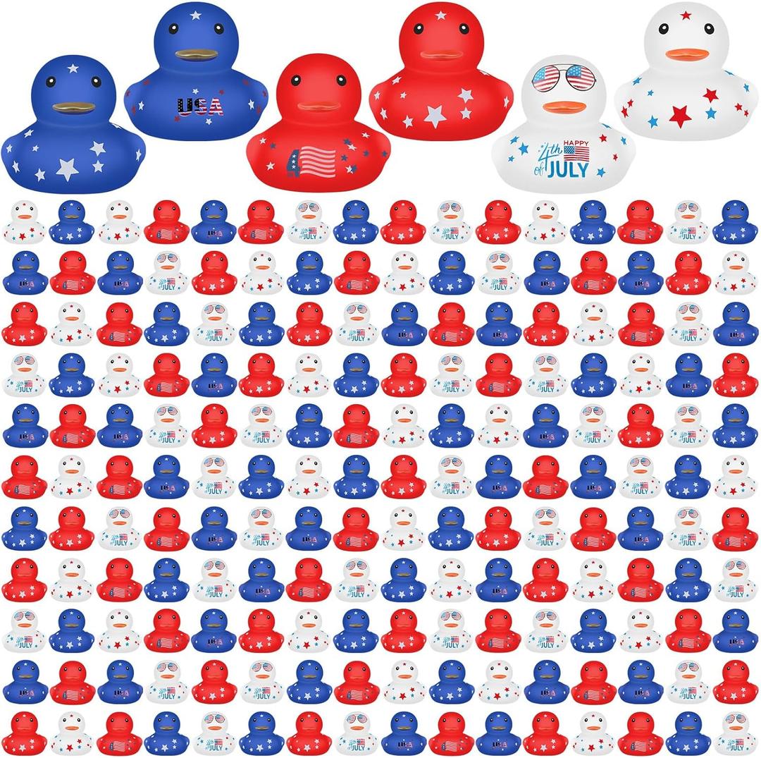 Lenwen Pack of 12 Patriotic Rubber Ducks Bulk 1.96 Inch 4th of July Float Rubber Ducks Independence Day Small Shower Star Ducky for Memorial Day Birthday Gift Baby Shower Pool Party