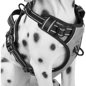 PoyPet No Pull Dog Harness, Reflective Comfortable Vest Harness with Front & Back 2 Leash Attachments and Easy Control Handle Adjustable Soft Padded Pet Vest for Dogs (Gray,XL)