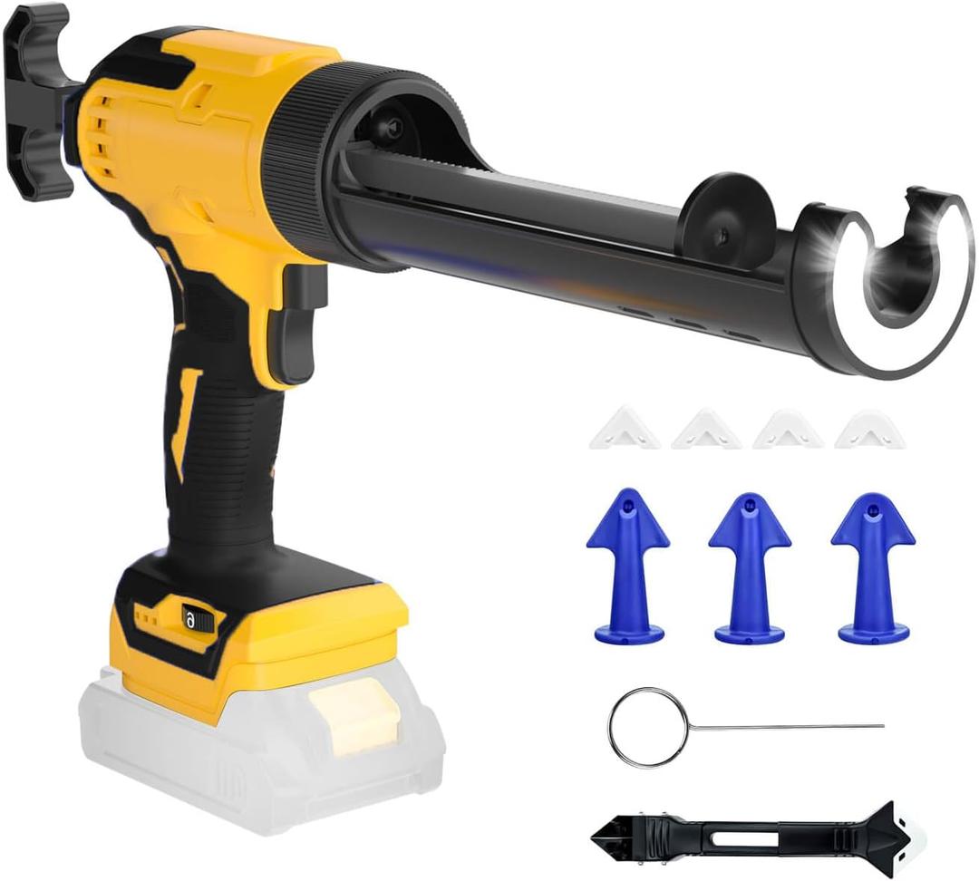 Cordless Caulking Gun Compatible With DeWalt 20V Max Battery(NO Battery) Electric Caulking Gun 10 Oz with Anti-Drip,Auto Retract,LED Light,6 Speed for Filling, Sealing, Repair