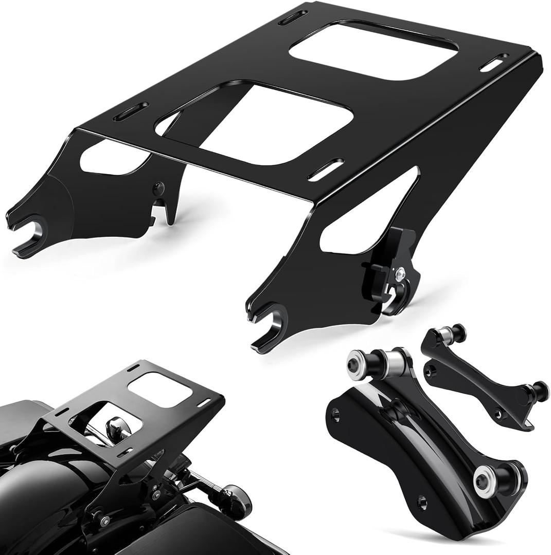 PBYMT Tour Pack Mount Thicker with 4 Point Docking Hardware Kit, Detachable Two-up Luggage Rack Fits for Harley Davidson Touring Street Glide Road King Electra Glide 2014-Later, Black