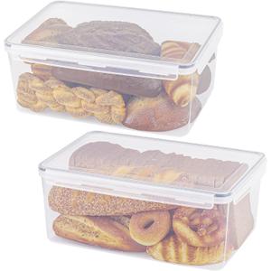 Tiawudi 2 Pack Large Bread Box for Kitchen Countertop, Airtight Bread Storage Container for Homemade Bread and Bakery Loaf, Plastic Bread Keeper, 11.6 Qt / 11L Each