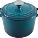 Flavehc Dutch Oven Pot with Lid 1.8 qt Cast Iron Dutch Oven for Bread Baking DarkCyan Enameled Cast Iron Rice Pot with Handels