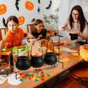 Sawysine 17 Pcs Halloween Witch Cauldron Set with Rack, Large and Mini Plastic Cauldrons, Caramel Apple Dipping Bar Halloween Candy and Dessert Serving Bowls Table Decor(Black Style)