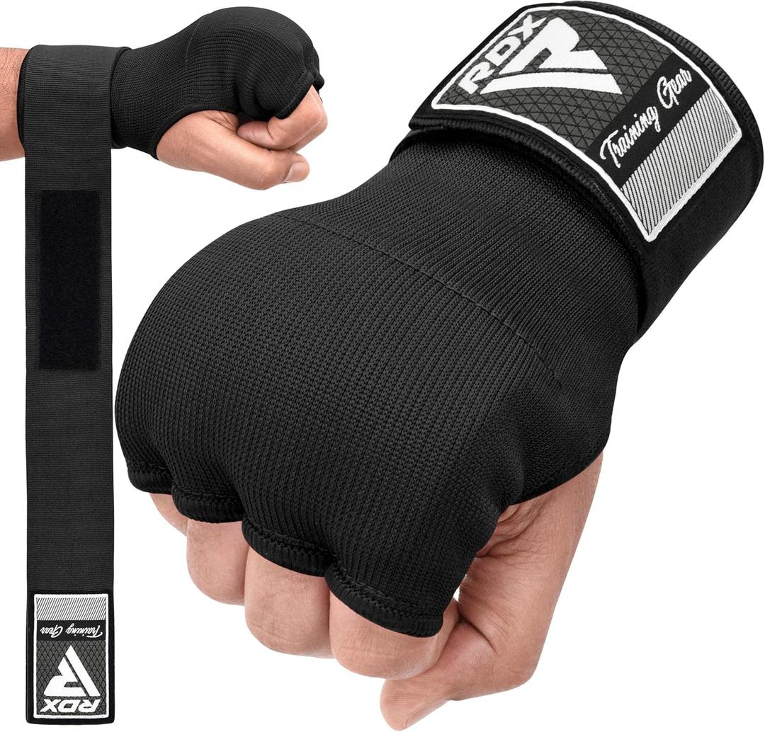 RDX Gel Boxing Hand Wraps Inner Gloves Men Women, Quick 100cm Long Wrist Straps, Elasticated Padded Fist Under Mitts Protection, Muay Thai MMA Kickboxing Martial Arts (Medium, Black)