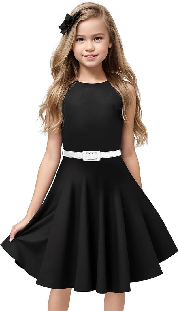 HB HBB MAGIC Girls Vintage Dress 50s Retro Twirling Special Occasion Dresses Size 6-14 Sleeveless Kids Dress (Black)