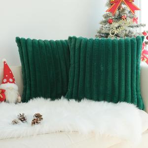 JOJUSIS Pack of 2 Faux Fur Plush Decorative Throw Pillow Covers Couch Cushion Case Soft Pillowcases (Dark Green, 22 x 22-Inch)