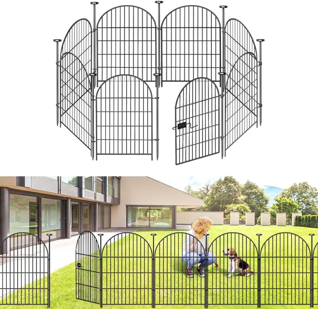 ADAVIN Garden Fence Animal Barrier with Gate 32 in(H)17.5 Ft(L) 8 Panels,Rustproof Metal Wire Tall Fencing Border for Dogs Rabbits,Outdoor no dig pet Fences,Black Flower Edging for Yard,Arched (32in(H)x27in(L) 7 Panels+1 Gate)