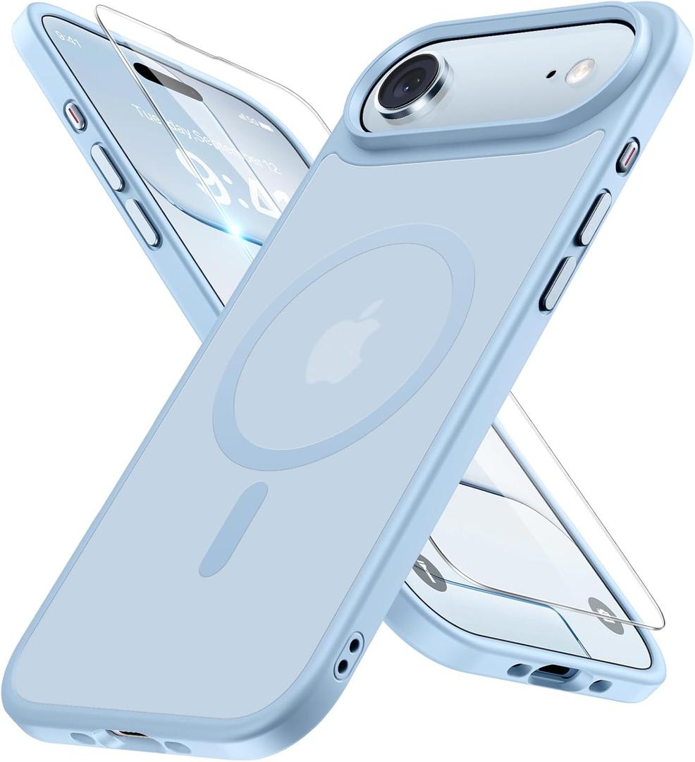 Miracase Magnetic for iPhone Air Case with Screen Protector(Compatible with MagSafe), Slim Thin Translucent Matte Military-Grade Protected Phone Cover for iPhone 17 Air 6.5", Light Blue
