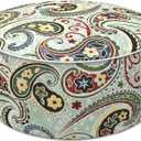 LVTXIII Indoor/Outdoor Inflatable Ottoman with Handle D21 x H9 Inch, Weather-Resistant Round Footstool Pouf for Patio Camping Living Room, Portable Footrest Extra Seating, Paisley Light Cyan