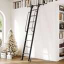 9FT Aluminum Rolling Library Ladder with 4FT Sliding Hardware Kit,Telescopic Hook Track with Brake Wheel,8 Steps with Handrail,450lbs Capacity,Black,Easy Assembly,for Loft Bookcase Attic Home