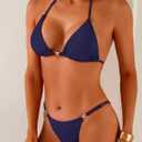 Herseas Thong Bikini Sets for Women - String Micro Bikinis Sexy 2 Piece Swimsuit Halter Triangle Brazilian Bathing Suit (Blue, S)