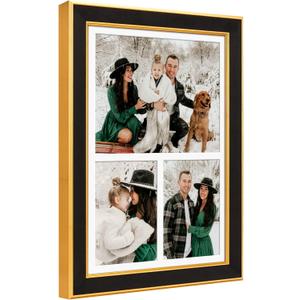 Suede P538-1116 11x16 Picture Frame Display 3 Opening One 8x10 Picture Frames and 5x7 Double Picture Frames Collage Wall Decor with Mat,Multi Photo Frame for Plexiglass,Wall Decor,1Pack,Black