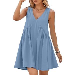 BerryGo Womens Summer Sleeveless Mini Dress Casual V Neck Beach Tank Babydoll Short Sundresses for Vacation Party 2025, Size: Small