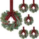 Jexine 8 Pieces Mini Christmas Wreaths for Kitchen Cabinet Small Christmas Candle Rings Wreaths Pillars Candle Rings Table Centerpieces Hanging Garlands for Front Door Window Decor (No Red Ribbon)