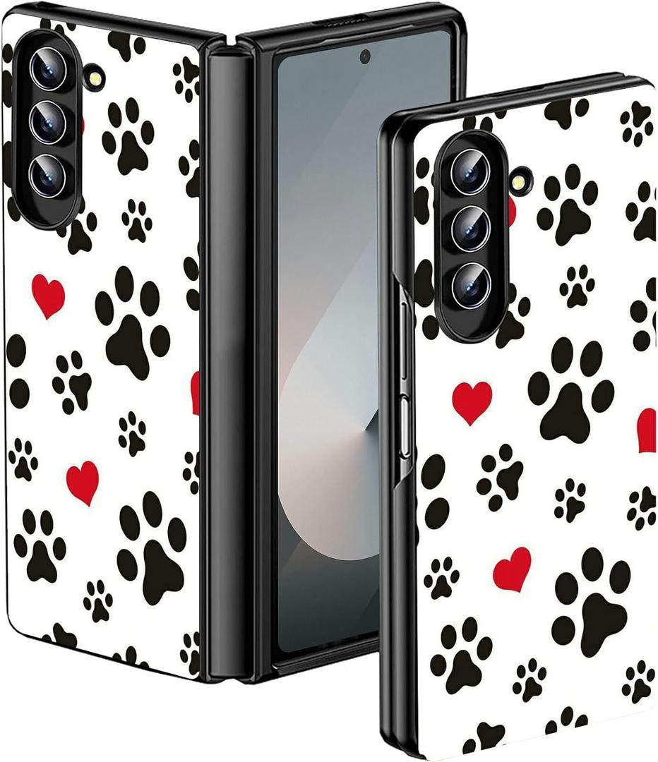 Slim Case for Galaxy Z Fold 6 5G, Hard PC Men Women Phone Case for Samsung Galaxy Z Fold 6 with Cute Dog Paw Prints Design, Shockproof Wireless Charging Cover for Samsung Z Fold 6 2024