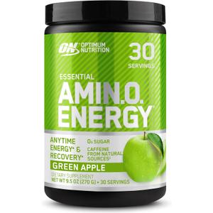 Optimum Nutrition Amino Energy - Pre Workout with Green Tea, BCAA, Amino Acids, Keto Friendly, Green Coffee Extract, Energy Powder - Green Apple, 30 Servings EXP: 09-27-26