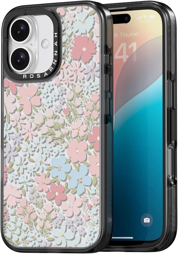 Compatible for iPhone 16 Case Cute - Durable Shockproof 6.6 ft Drop Impact Phone Case - Black Funny Pink Spring Design for iPhone 16 6.1"