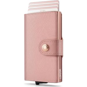 Women Wallet RFID Blocking Wallet for Women, Slim Small Size, Top Grain Leather, Pop up Credit Card Holder, Trifold, Minimalist, Pink Saffiano 9-11 Cards Capacity ID Window Cash Pocket,Gift for Her, Pink-Saffiano