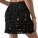 WDIRARA Women's Hollow Out Crochet Knit Cover Up Skirt High Waisted Sheer Beach Skirts (Black) X-Small