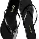 Flat Leather Flip Flops for Women, Comfortable Dressy Thong Sandals 2025 Summer and Spring Vacation Essentials, Chanclas Para Mujer (10, Shiny Black)