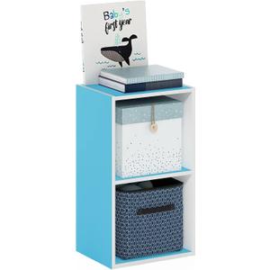 Furinno PASIR Book Shelf, 2-Tier Modern Bookshelf, Open Shelves Bookcase 9 x 12 x 21, Easy Assembly, for Living Room, Bedroom, Home Office, Light Blue/White, 2-Cube