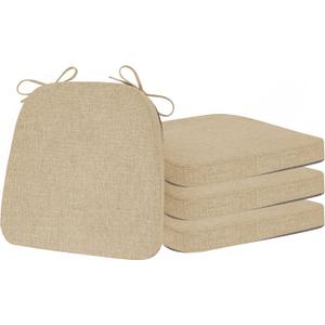 ELFJOY Chair Cushions for Dining Chairs Kitchen Chair Cushions U Shape Non Slip Chair Pads Set of 4 Seat Cushions with Ties Indoor 16.7" x 16" Beige