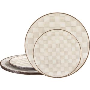 U-QE 20PCS Plastic Brown Plates for Party - Retro Checkered Plates Disposable Heavy Duty - Fancy Plastic Plate for Party, Birthdays - 10 10.25 Inch Dinner and 10 7.5 Inch Dessert Plate