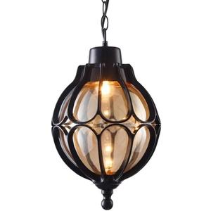 SLAWA Outdoor Pendant Light For Porch Farmhouse Exterior Hanging Lights With Adjustable Chain Anti-Rust Aluminum With Ball Amber Glass Waterproof Pendant Lantern For Front Door Entry Villa Gazebo Yard (Small-7" x 13", Black)