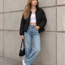 WHN Women Cropped Puffer Jacket Coat Winter Quilted Outerwear 2026 (Black, S)