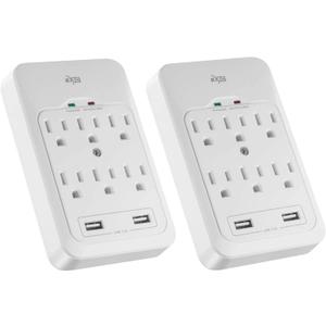KMC 6-Outlet Surge Tap, 2 USB Ports (3.4A), 980 Joules Surge Protector, White (2 Pack)