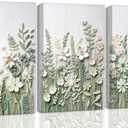 3 Pcs Sage Green Wildflowers Canvas Wall Art Neutral Minimalist Abstract Boho Floral Botanical Painting Pictures Wall Decor Poster Print Artwork for Living Room Bedroom Home Decoration, 24L" x 16W"