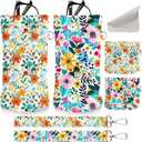 4PCS Eyeglass Sunglass Cases Pouch Soft PU Leather with Cleaning Cloth Cute Glasses Bag Coin Purse for Women Men Gifts (Cute Floral Flower)