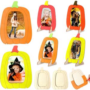 2 x Geelin Thanksgiving Wooden Pumpkin Photo Frame Crafts Fall DIY Picture Frames Bulk for Thanksgiving Home Table Tabletop Decorations(6 Pack,Novelty)