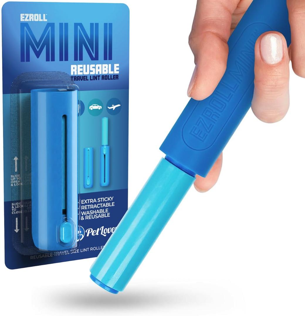 PetLovers EzRoll Reusable Lint Roller - Sticky for Life & Multi-Purpose Pet Hair, Dust, & Lint Remover for Clothing, Upholstery, & Cars - Sustainable, Washable & Efficient (Travel Size)