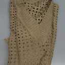 Saodimallsu Women Crochet Cover Up Long Sleeve Deep V Neck Hollow Out Sweater Oversized Beach Mini Dress Bathing Suit Coverup (Small, Khaki)