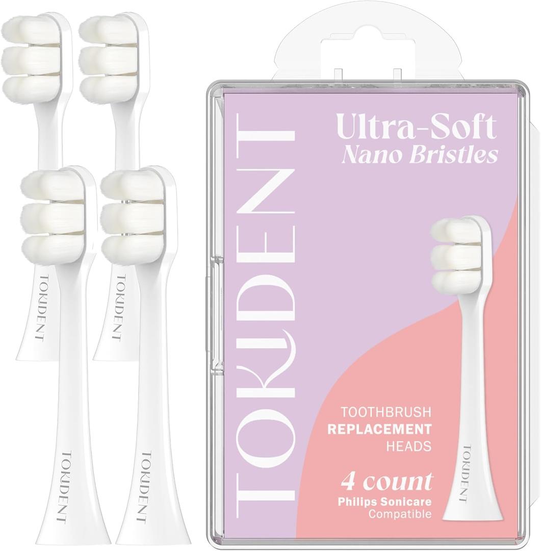 Replacement Brush Heads for Philips Sonicare Electric Brush - Ultra Soft Toothbrush Heads for Sensitive Teeth & Gums - Replacement Head with 10,000 Wave Cut Nano Bristles - 4 Pack - Charcoal Black (1 Count (Pack of 4)