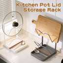 Kitchen Pot Lid Storage Rack, Pot Lid Holder While Cooking with Removable Drip Tray for Spatulas, Multifunctional Kitchen Pot Lid Organizer for Stove Top, Ladles & Large Lids (White)