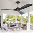 Depuley Ceiling Fan Without Light: 52 Inch 3 Blade Outdoor Fans for Patios - Black Ceiling Fan No Light Indoor Remote Control Ultra Quiet DC Motor Reversible 6 Speed Timer