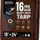 Keten Tarps Heavy Duty Waterproof 18x24 Feet, Extra Thick 16 Mil (Brown) | Tear & Fade Resistant, UV Blocking, Outdoor Tarp with Reinforced Grommets for Roof, Camping, Patio, Pool, Boat