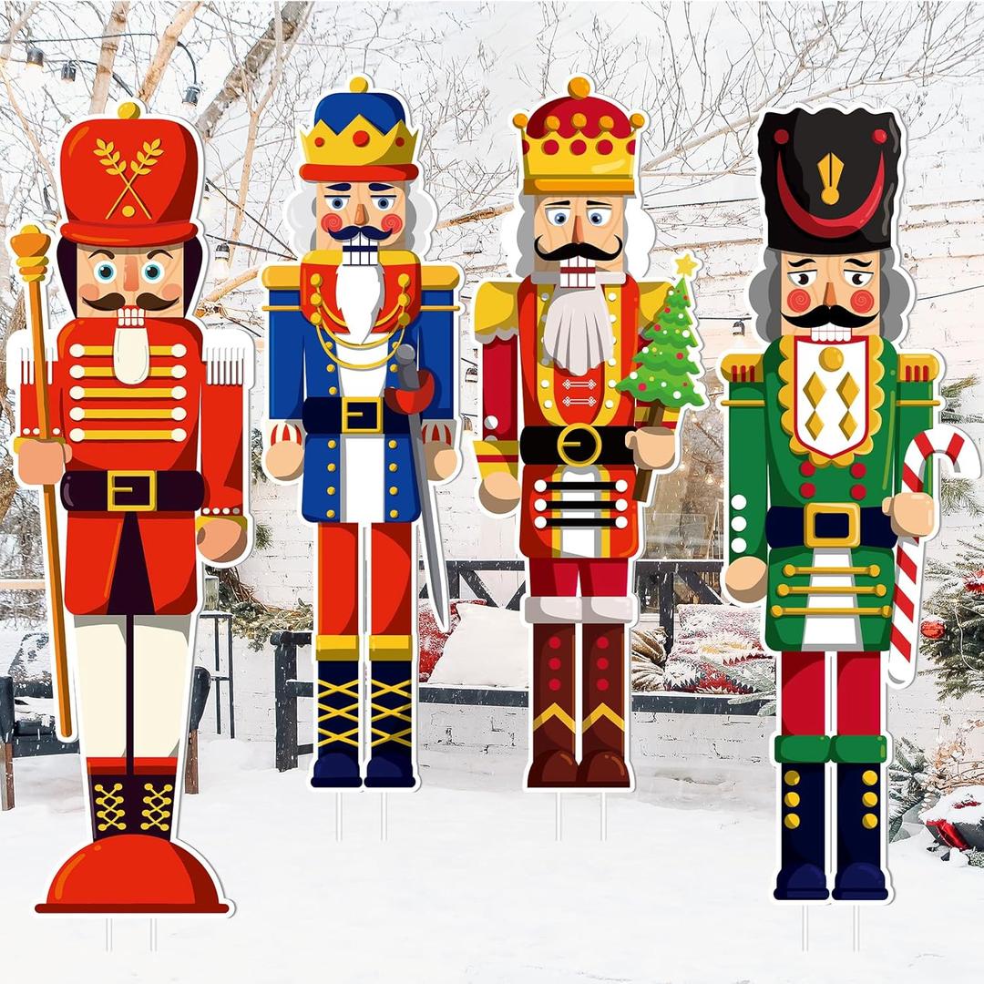 Geetery 4 Pcs Large Nutcracker Yard Sign with 16 Stakes 32 Inch Christmas Yard Decorations Outdoor Holiday Nutcracker Xmas Outside Lawn Decor for Garden Pathway Party(RedBlueGreen,Classic)