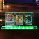 DuvinDD 4-Slot Trading Card Display Stand with LED Light Base, Magnetic Card Holder Protector for Graded Sports Card, 35pt Acrylic Card Display Case, 7-Color Light Option, 12.4x5.12inch