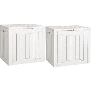 YITAHOME 31 Gallon Deck Boxes Set of 2, Lockable Outdoor Storage Bins for Patio Cushions, Garden Tools, Weather-Resistant Resin Storage Solution, White