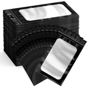 Funfery 300 Pack Smell Proof Resealable Bags for Food Storage,Mylar Clear Bags 4.7x7.9 Black Packaging Bag- Edibles,Odorless Scent Proof Bag for Cookies, Zip Foil Pouch for Small Business