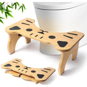 Bamboo Toilet Stool Foldable, 7 in Poop Stool for Bathroom, Portable Squatting Potty Stool for Adults & Kids, Non-Slip Toilet Foot Pooping Steps, No Assembly Required (Standard)