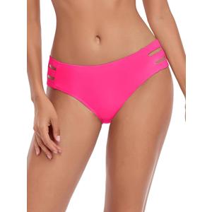 Ocean Blues Women's Strappy Bikini Bottom Full Coverage Swim Briefs (Large, Hot Pink)