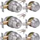 (3Sets) All Keyed Same Entry Door Knob and Single Cylinder Deadbolt Combo Set, Satin Nickel Exterior Door Knobs with Lock and Keys for Entrance and Front Door