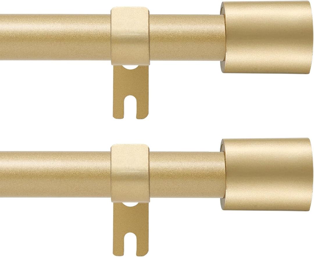 Curtain Rod for Windows 48 to 84 Inch, 2 Pack 5/8 Inch Gold Adjustable Curtain Rod, with 4 Brackets, Easy Installation and Simple End Caps, For Living Room, Bedroom, Outdoor